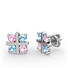 Dört Taşlı Küpe - Pembe kuvars ve akuamarin 925 ayar gümüş küpe #6ioylb