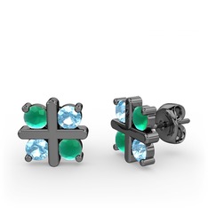 Dört Taşlı Küpe - Kök zümrüt ve akuamarin 925 ayar siyah rodyum kaplama gümüş küpe #6m6dn7