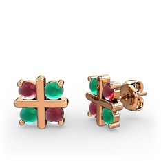 Dört Taşlı Küpe - Kök yakut ve kök zümrüt 18 ayar rose altın küpe #6pb6o4