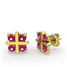 Dört Taşlı Küpe - Rodolit garnet 14 ayar altın küpe #6wq64c