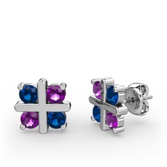 Dört Taşlı Küpe - Lab safir ve ametist 18 ayar beyaz altın küpe #7w6r4l