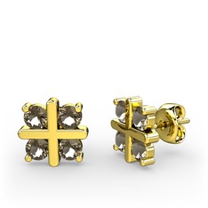 Dört Taşlı Küpe - Dumanlı kuvars 8 ayar altın küpe #8h5h17