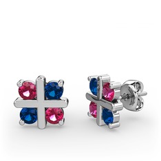 Rodolit garnet ve lab safir 925 ayar gümüş küpe