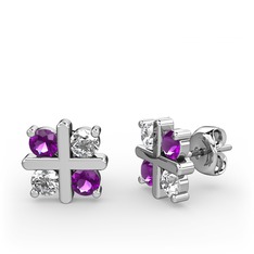 Ametist ve swarovski 14 ayar beyaz altın küpe