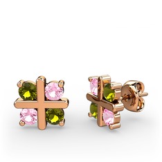 Peridot ve pembe kuvars 925 ayar rose altın kaplama gümüş küpe