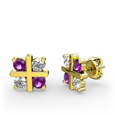 Dört Taşlı Küpe - Ametist ve swarovski 8 ayar altın küpe #adowqu