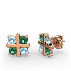 Dört Taşlı Küpe - Akuamarin ve yeşil kuvars 8 ayar rose altın küpe #aer31g