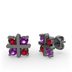 Garnet ve ametist 925 ayar siyah rodyum kaplama gümüş küpe
