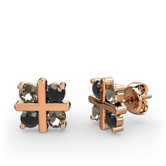 Dört Taşlı Küpe - Dumanlı kuvars ve siyah zirkon 18 ayar rose altın küpe #ajte00