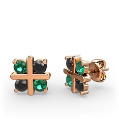 Dört Taşlı Küpe - Yeşil kuvars ve siyah zirkon 8 ayar rose altın küpe #b4ykbw