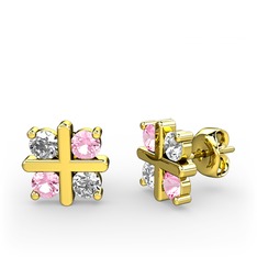 Dört Taşlı Küpe - Swarovski ve pembe kuvars 18 ayar altın küpe #c2t7tq