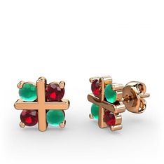 Dört Taşlı Küpe - Kök zümrüt ve garnet 14 ayar rose altın küpe #c4htfa