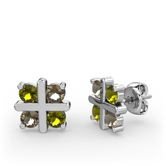 Dört Taşlı Küpe - Peridot ve dumanlı kuvars 925 ayar gümüş küpe #c6mkol