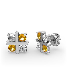 Dört Taşlı Küpe - Swarovski ve sitrin 14 ayar beyaz altın küpe #cknzhw