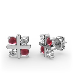 Kök yakut ve swarovski 14 ayar beyaz altın küpe