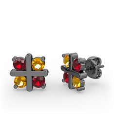 Garnet ve sitrin 925 ayar siyah rodyum kaplama gümüş küpe