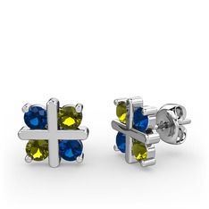 Dört Taşlı Küpe - Lab safir ve peridot 925 ayar gümüş küpe #dypu0j