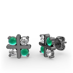 Dört Taşlı Küpe - Kök zümrüt ve swarovski 925 ayar siyah rodyum kaplama gümüş küpe #e753wt