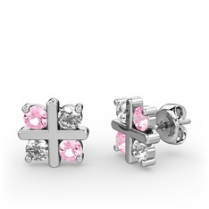 Dört Taşlı Küpe - Pembe kuvars ve swarovski 925 ayar gümüş küpe #eaub29
