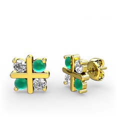 Dört Taşlı Küpe - Swarovski ve kök zümrüt 8 ayar altın küpe #eb1px2