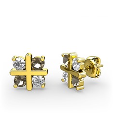 Dört Taşlı Küpe - Swarovski ve dumanlı kuvars 18 ayar altın küpe #efzlf