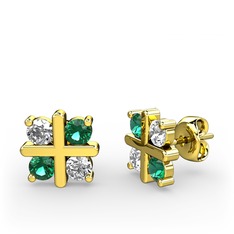 Swarovski ve yeşil kuvars 14 ayar altın küpe