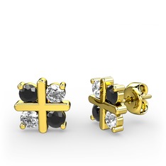 Dört Taşlı Küpe - Siyah zirkon ve swarovski 8 ayar altın küpe #ert9si