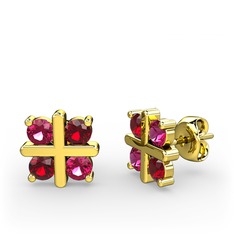 Dört Taşlı Küpe - Rodolit garnet ve garnet 14 ayar altın küpe #f501k