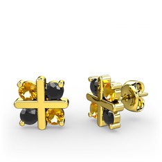 Sitrin ve siyah zirkon 925 ayar altın kaplama gümüş küpe