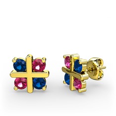 Dört Taşlı Küpe - Lab safir ve rodolit garnet 18 ayar altın küpe #fa30wt