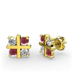 Swarovski ve kök yakut 925 ayar altın kaplama gümüş küpe