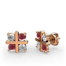 Dört Taşlı Küpe - Swarovski ve kök yakut 14 ayar rose altın küpe #fwd7rc