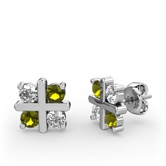 Dört Taşlı Küpe - Pırlanta ve peridot 18 ayar beyaz altın küpe (0.96 karat) #g4dndf