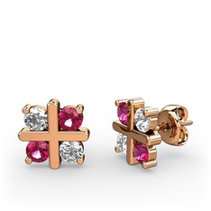 Dört Taşlı Küpe - Pırlanta ve rodolit garnet 8 ayar rose altın küpe (0.96 karat) #g5psyg
