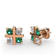 Dört Taşlı Küpe - Yeşil kuvars ve pırlanta 14 ayar rose altın küpe (0.96 karat) #gjmfpm