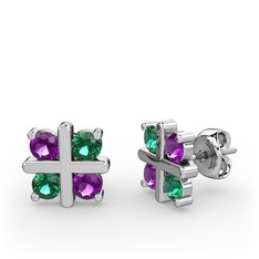 Ametist ve yeşil kuvars 925 ayar gümüş küpe