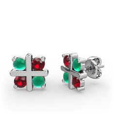 Dört Taşlı Küpe - Kök zümrüt ve garnet 18 ayar beyaz altın küpe #grs9j9
