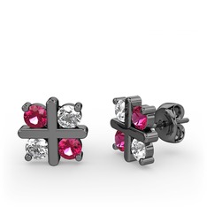 Dört Taşlı Küpe - Rodolit garnet ve swarovski 925 ayar siyah rodyum kaplama gümüş küpe #gw4b9l