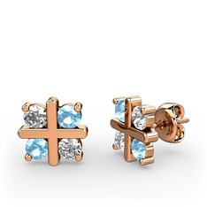 Dört Taşlı Küpe - Swarovski ve akuamarin 925 ayar rose altın kaplama gümüş küpe #gwprzr
