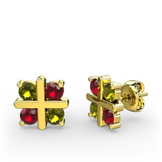 Peridot ve garnet 14 ayar altın küpe
