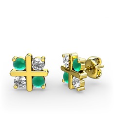 Dört Taşlı Küpe - Kök zümrüt ve swarovski 8 ayar altın küpe #iwx2fv