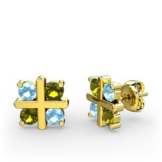 Akuamarin ve peridot 14 ayar altın küpe