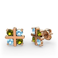 Dört Taşlı Küpe - Peridot ve akuamarin 14 ayar rose altın küpe #j1a1xy