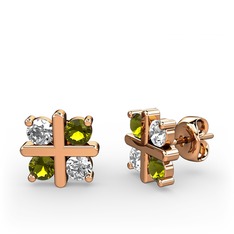 Dört Taşlı Küpe - Swarovski ve peridot 18 ayar rose altın küpe #kpgsgs