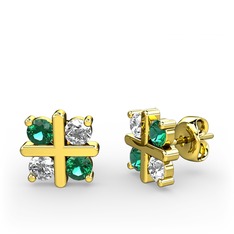 Dört Taşlı Küpe - Yeşil kuvars ve swarovski 8 ayar altın küpe #l23mo7