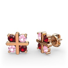 Garnet ve pembe kuvars 8 ayar rose altın küpe