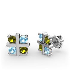 Peridot ve akuamarin 8 ayar beyaz altın küpe