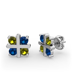 Peridot ve lab safir 14 ayar beyaz altın küpe
