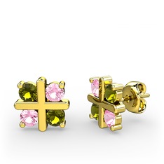 Dört Taşlı Küpe - Peridot ve pembe kuvars 925 ayar altın kaplama gümüş küpe #nacj9b