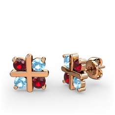 Garnet ve akuamarin 8 ayar rose altın küpe